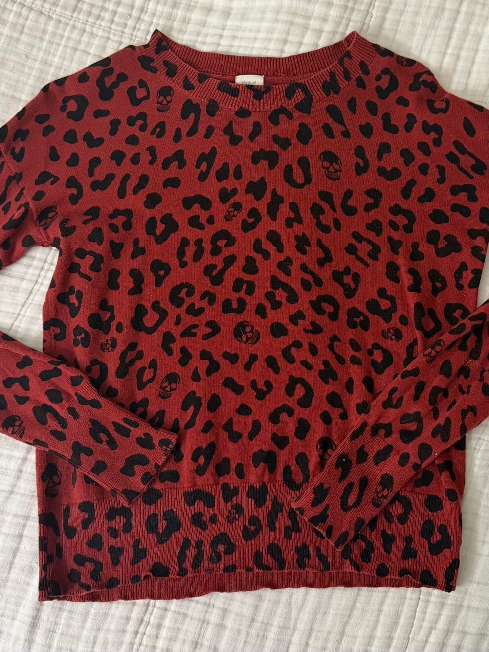 Roan + Ryan Red Leopard Print Crewneck Sweater - XS
